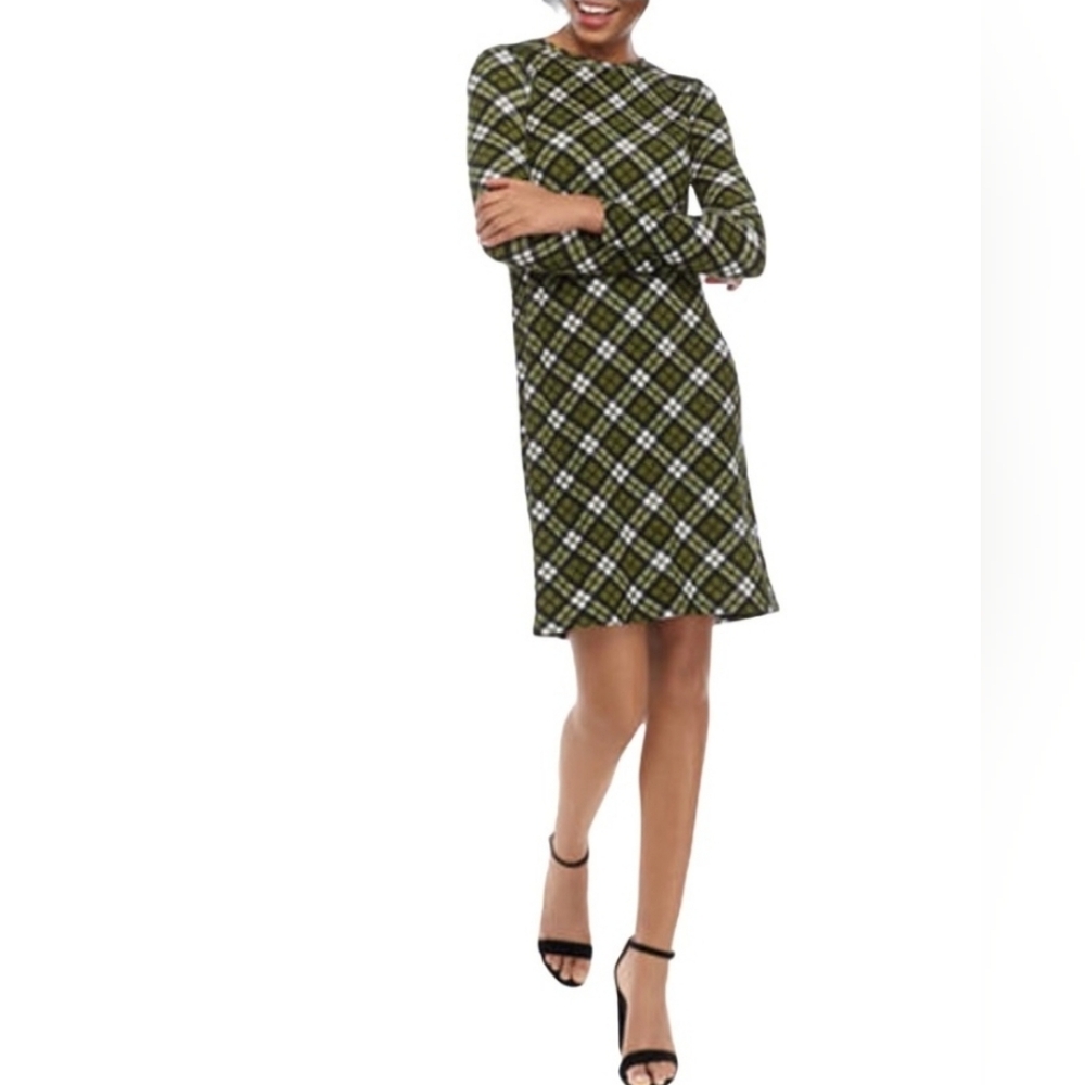 MICHAEL KORS EVERGREEN PLAID SHIFT DRESS Size M